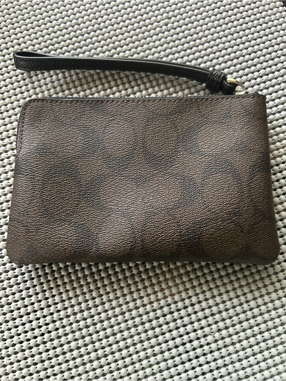 Coach dark brown signature and metallic wristlet